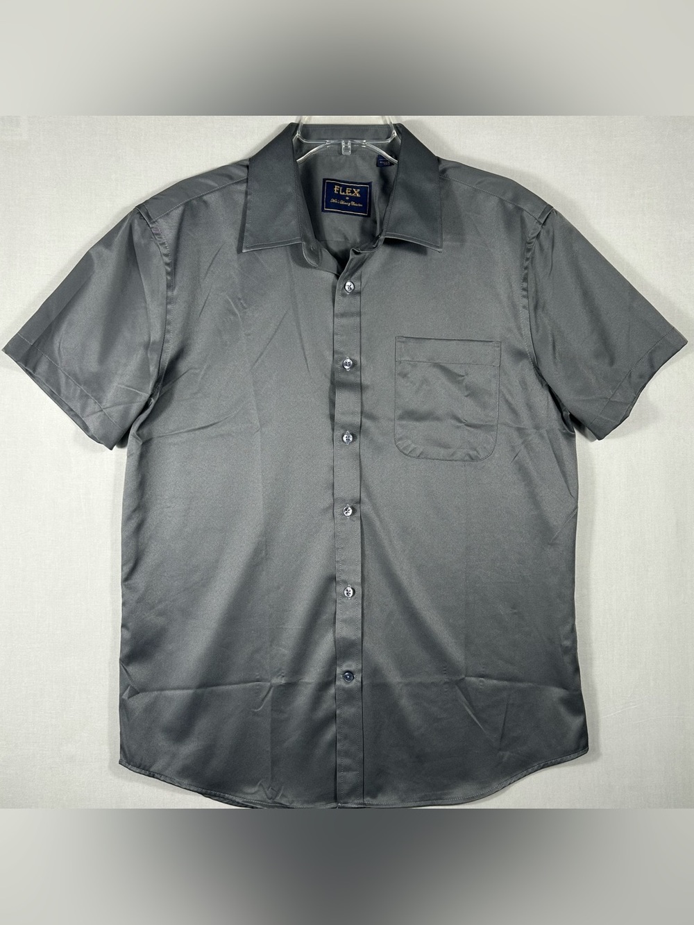 Flex Men's Luxury Collection Button Down Short Sleeve Shirt Dark Gray Medium